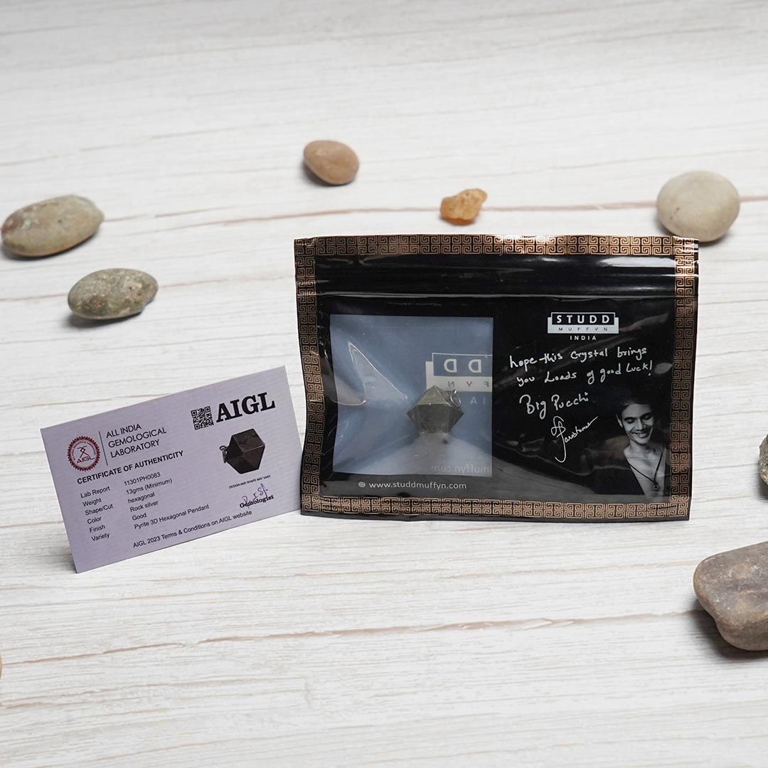 Pyrite 3d hexagonal Pendant (Without Chain)