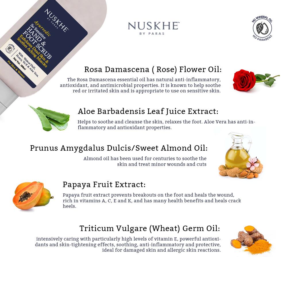 Nuskhe by Paras Ayurvedic So Sensitive Hand And Foot Cream And Scrub Combo- 100 ml (Each)