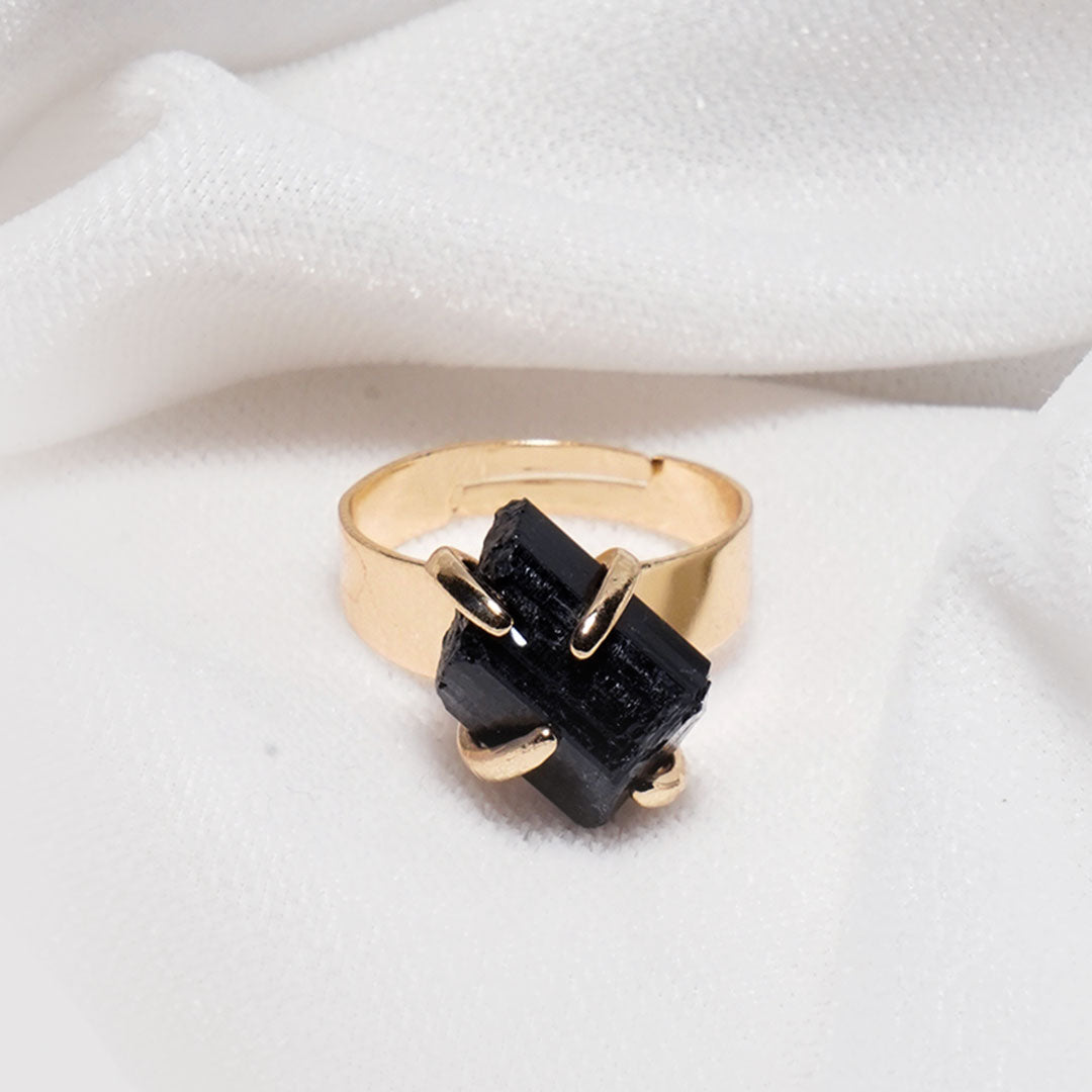 Black Tourmaline Golden Ring