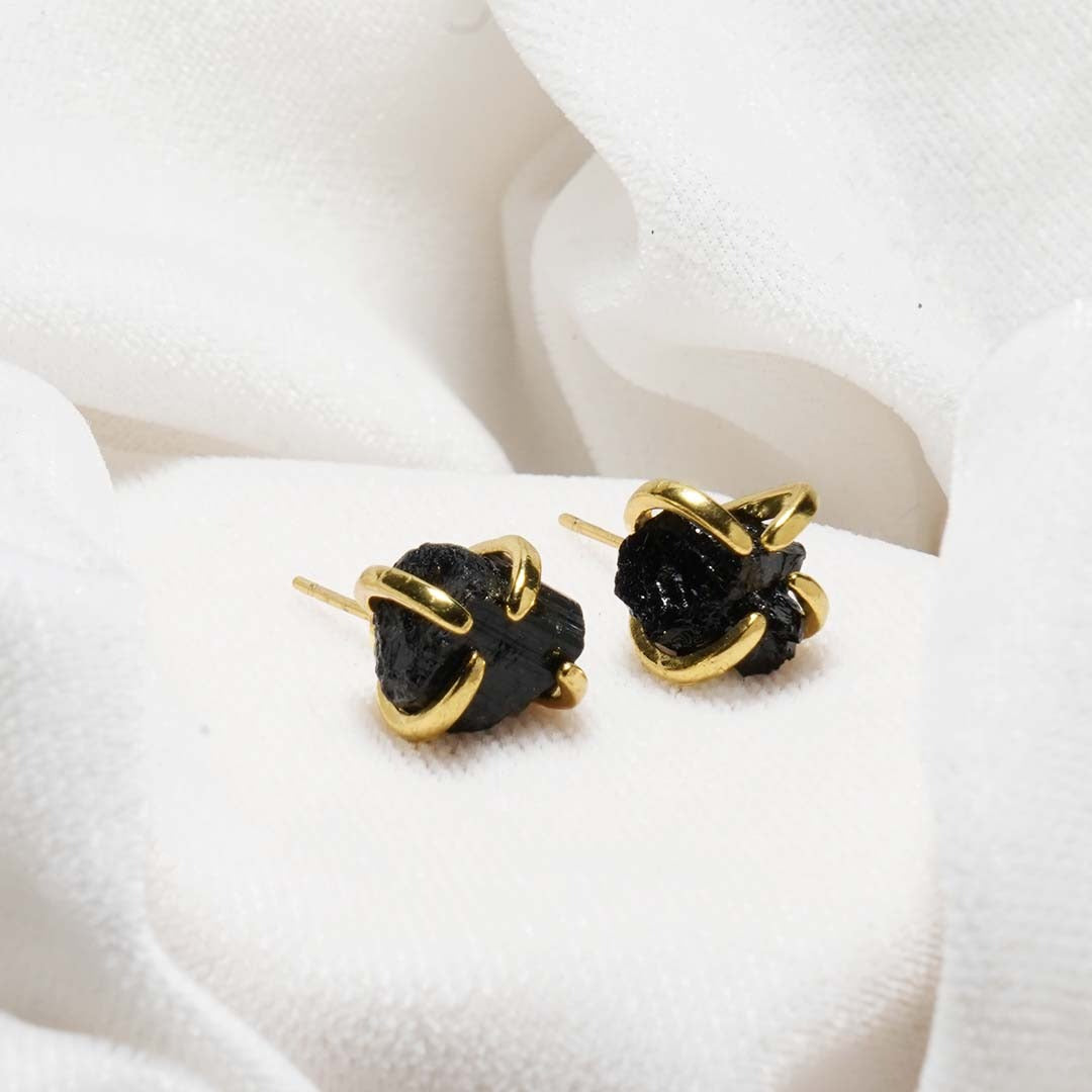 Black Tourmaline Spider Studs