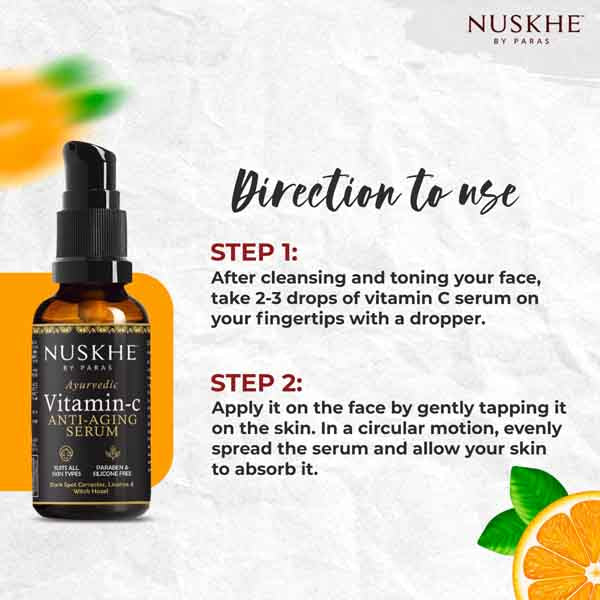 Nuskhe by Paras Vitamin C Anti-Aging Face Serum-30 ml | Reduce Dark Circle | Fine Line & Sun Damage Corrector | Effective Skin Brightening