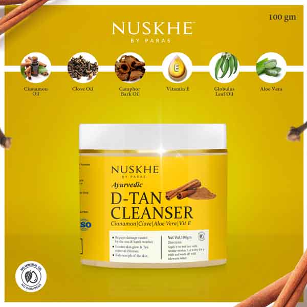 Nuskhe by Paras Ayurvedic D-Tan Cleanser for Tan Removal, Sun Damage Protection and Skin Whitening - 100 Gram