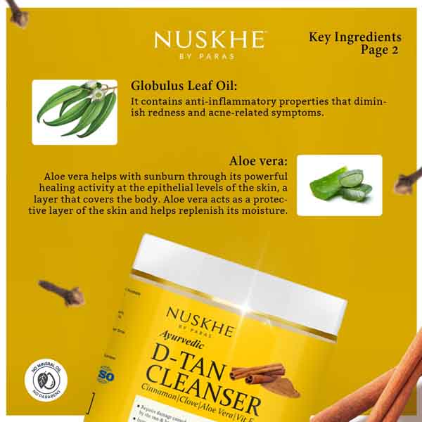 Nuskhe by Paras Ayurvedic D-Tan Cleanser for Tan Removal, Sun Damage Protection and Skin Whitening - 100 Gram