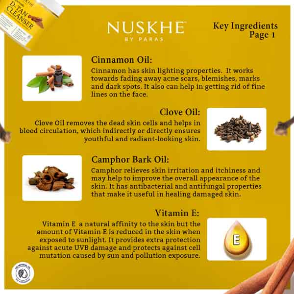 Nuskhe by Paras Ayurvedic D-Tan Cleanser for Tan Removal, Sun Damage Protection and Skin Whitening - 100 Gram