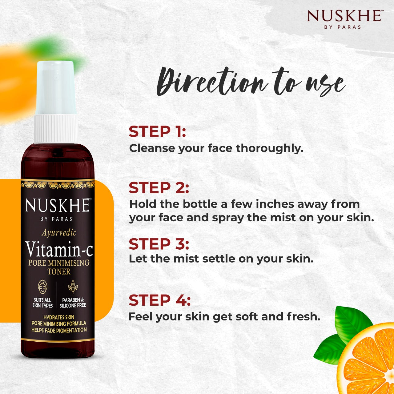 Nuskhe by Paras Ayurvedic Vitamin C Toner- 100 ml | Pore Minimizing | Skin Hydrating | Skin Smoothening | All Skin Types | Chemical Free