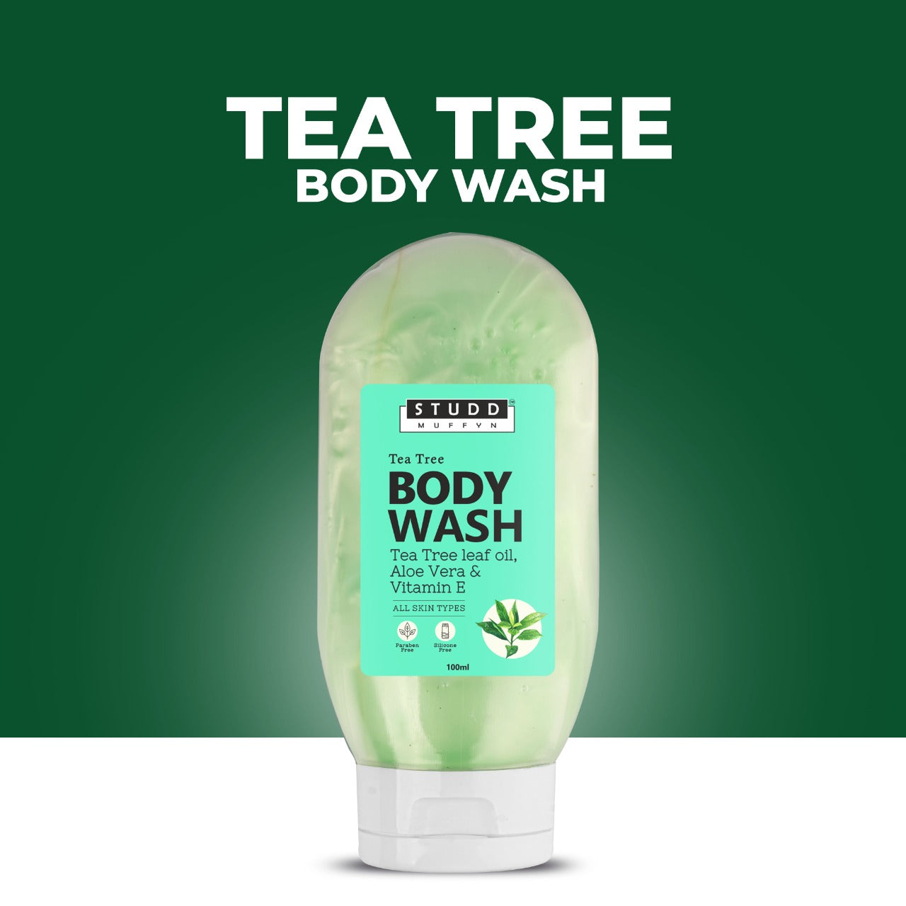 Studd Muffyn Tea Tree Body Wash with Tea Tree leaf oil, Aloe Vera & Vitamin-E for Men and Women- 100ml